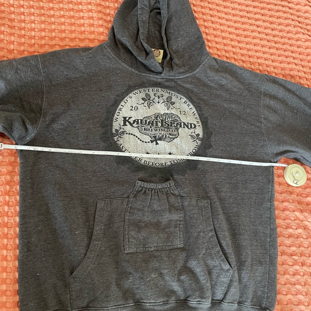 Kauai Island Brewing Co. Women's Charcoal Gray Hoodie / beer holder pouch front